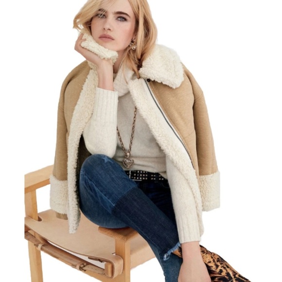 CAbi McQueen Jacket Tan Faux Shearling Full Zip Like New 3908 Sz M - Picture 11 of 11